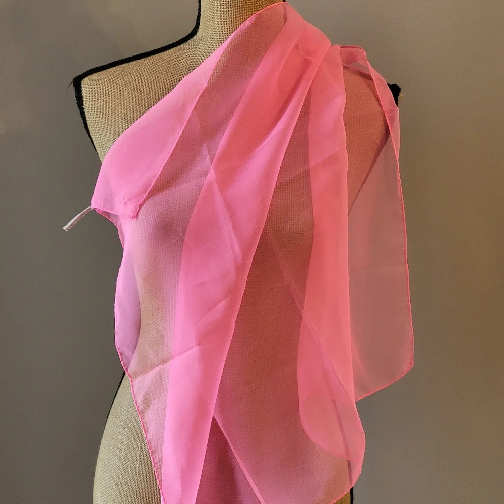 Vintage 60s Hot Pink Polyester Sheer Scarf Made In Japan
